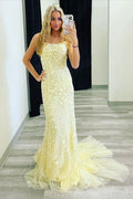Mermaid Yellow Appliqued Prom Dress    cg19574