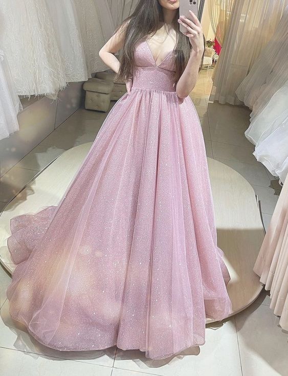 Sparkly princess ball gown prom dresses v neck empire for sweet 16 party    cg19635