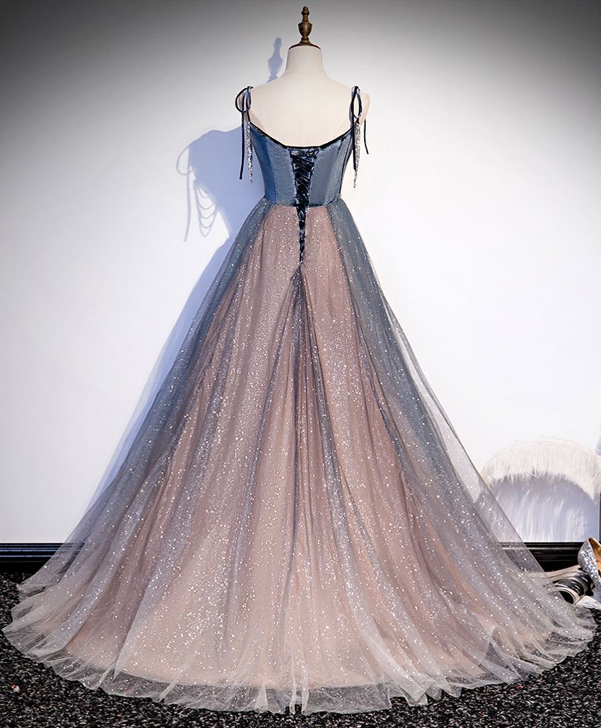 Pink And Grey Shiny Long Straps Lace-Up Long Formal Dress, Charming Evening Dress prom dress    cg19774