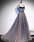 Pink And Grey Shiny Long Straps Lace-Up Long Formal Dress, Charming Evening Dress prom dress    cg19774