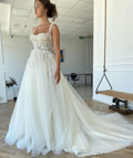 A-line Straps White Prom Dress With Lace     cg20021