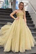 strapless gold long ball gown prom dress    cg20047