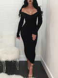 Off Shoulder Long Sleeve Maxi Bodycon Dress Prom Dresses   cg20079