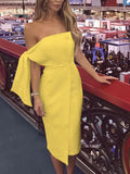 Solid Tie Sleeve Button Irregular Dress Prom dress    cg20106