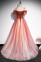 BURGUNDY TULLE LONG A LINE PROM DRESS EVENING DRESS    cg20131
