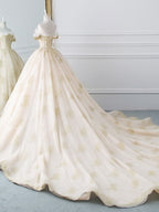 Princesse De Luxe Off The Shoulder Short Sleeve Beaded Sequins Appliques Luxury Princess Ball Gown Wedding Dress prom dress evening dress    cg20437