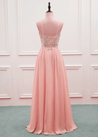 Pink Beaded Sweetheart Chiffon A-Line New Prom Dress, Pink Evening Gown Wedding Party Dress   cg20453