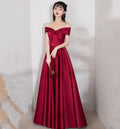 BURGUNDY SATIN LONG A LINE PROM DRESS EVENING DRESS    cg20661