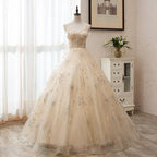 Light Champagne Tulle Ball Gown Straps Sweet 16 Gown, Ball Gown Long Formal prom Dress    cg20822