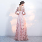 Pink Short Sleeves Lace Floral Party Dress, A-Line Wedding Party Dress prom Dress    cg20823