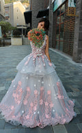 Formal Prom Dresses Short Sleeves Floral Long Formal Gown    cg21259