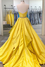 Simple yellow satin long prom dress yellow evening dress    cg21466