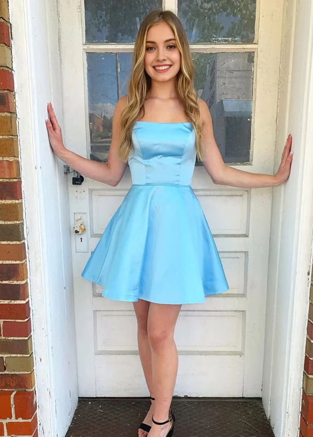 Simple yellow satin short dress yellow homecoming dress    cg21631