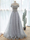 lace gray flowers Evening dress 2021 prom dresses evening gowns    cg21647