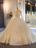 Sparkling Shinny Lone Sleeves Lace- Up Ball Gown Prom Dresses         cg23380