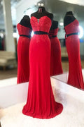 Elegant Two Piece Sweetheart Beaded Red Prom Dress With Lace-up        cg23392