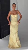 Spaghetti Straps Floral Long Prom Dresses Sheath Sexy Party Dress cg26083