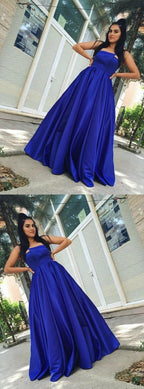 Gorgeous Royal Blue Simple Prom Dress, Sexy Backless Satin A-Line Prom dress cg6284