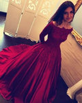 Vintage Lace Long Sleeves Satin Ball Gowns Prom Dresses  cg6893
