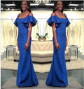 Royal Blue Mermaid Prom Dresses Scoop Short Sleeve Long Party Gowns Evening Dresses  cg6909