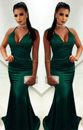 Long Satin V-neck Mermaid Evening Dresses Open Back Prom Gowns   cg6934