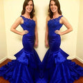 Fitted Royal Blue Prom Dress With Single Strap  cg7645