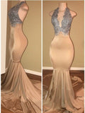 halter prom dresses 2020,Sleeveless Mermaid Lace Prom Dress  cg8177