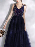 Prom V Neck A Line Sleeveless Straps Floor Length Butterfly Party Dresses  cg9018