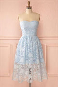 Tea Length Sky Blue Lace Sweetheart A-line Homecoming Dresses For Teens  cg9172