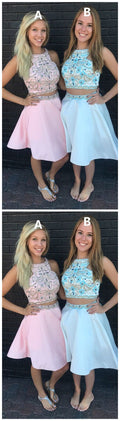 Elegant Pink/Blue Two Piece Party Dress, Beaded Short Homecoming Dress  cg9351