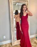 Elegant Mermaid Red Long Evening Dress with Cross Back  prom dress   cg9598