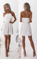 A-Line Halter Short White Homecoming Dress with Appliques   cg9806