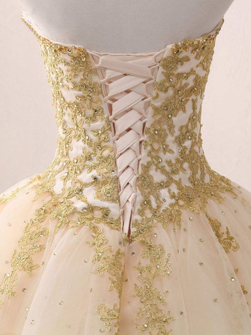 Champagne Sweetheart Neck Tulle Long Prom Gown, Champagne Sweet 16 Dresses