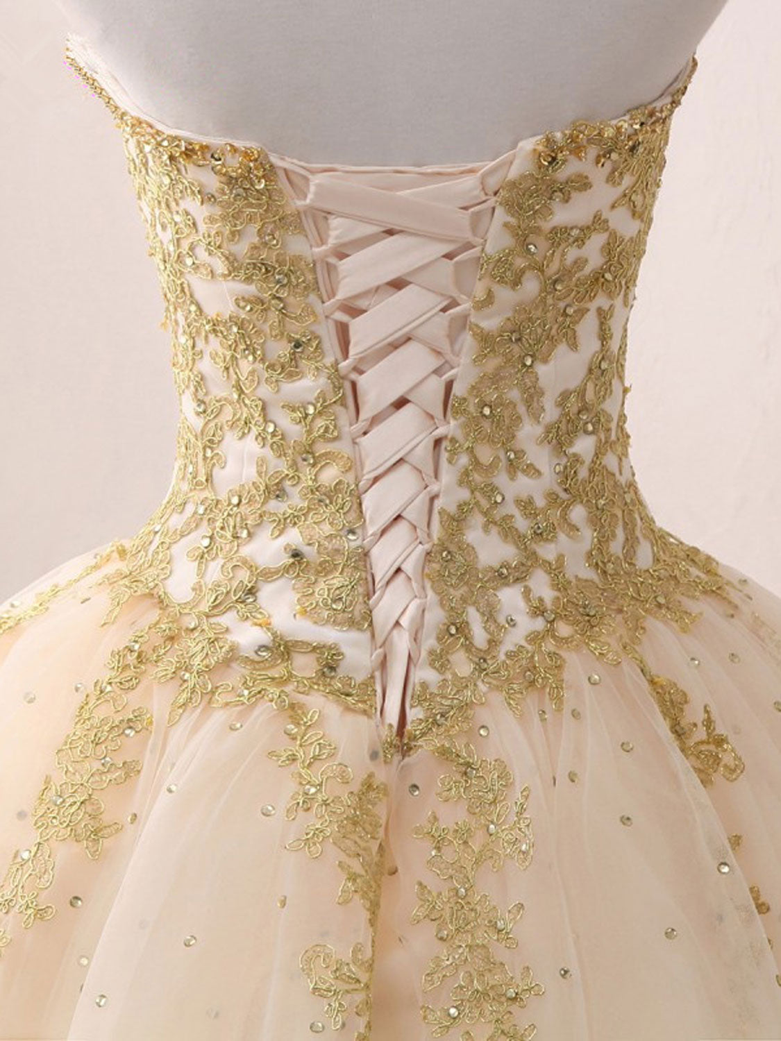 Champagne Sweetheart Neck Tulle Long Prom Gown, Champagne Sweet 16 Dresses