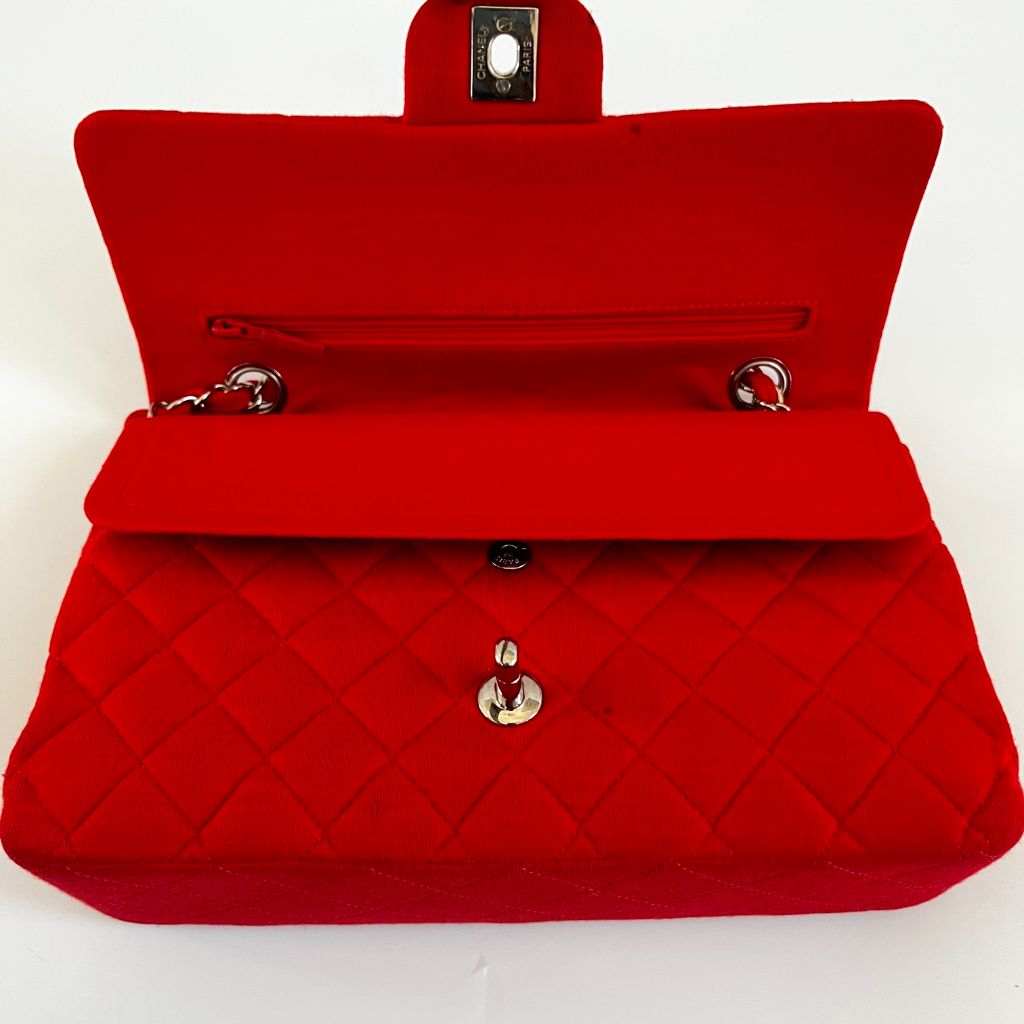 Chanel Classic Double Flap Quilted Red Fabric Bag