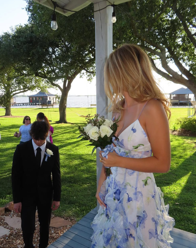 Classic Blue Floral Prom Dresses Long Prom Gowns