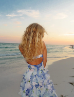 Classic Blue Floral Prom Dresses Long Prom Gowns