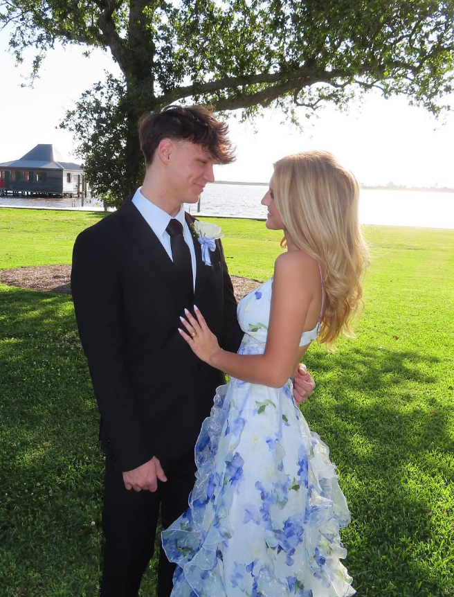 Classic Blue Floral Prom Dresses Long Prom Gowns