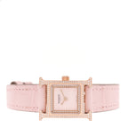 18K Rose Gold Alligator Diamond Bezel Rose Opal 17.2mm Heure H Hour Quartz Watch Rose Pale