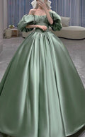 Sage Green Princess Ball Gown Satin Dresses cc265
