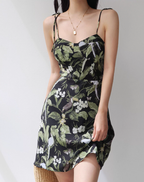 French retro bird print suspender skirt slim fit waist suspender dress holiday short skirt R2807
