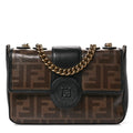 Glazed Fabric Vitello Century FF 1974 Stamp Patch Mini Double F Crossbody Bag Mogano Panna Black