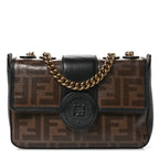 Glazed Fabric Vitello Century FF 1974 Stamp Patch Mini Double F Crossbody Bag Mogano Panna Black