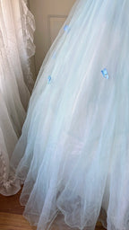 Dreamy Flower Fairy Light Blue 3D Floral V-Neck Tulle Ball Gown Evening Dresses Wedding Dresses