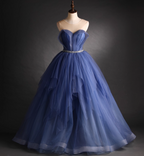 Dreamy Haze Blue Sweetheart Strapless Tulle Ball Gown Evening Dresses Sweet 16 Dresses