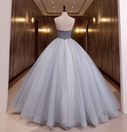 Dreamy Light Blue Strapless Tulle Ball Gown Evening Dresses Sweet 16 Dresses