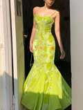 Unique Satin Print Floral Long Evening Gown Formal Mermaid Prom Dress Party Dress cc1501