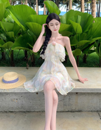 French style holiday sweet halter neck dress super fairy slim beach dress short style R1625