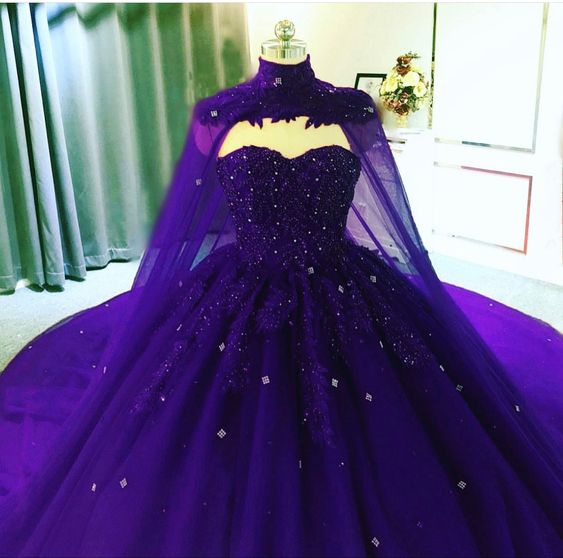 Sweetheart Tulle Lace Ball Gown With Cape, Princess Dress Y742