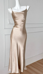 Acetate mermaid satin suspender dress slim fit high-end long dress R2186